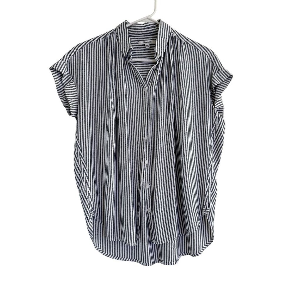 Madewell Womens Central Drapey Gray Striped Button Down Collared Shirt Size XXS
